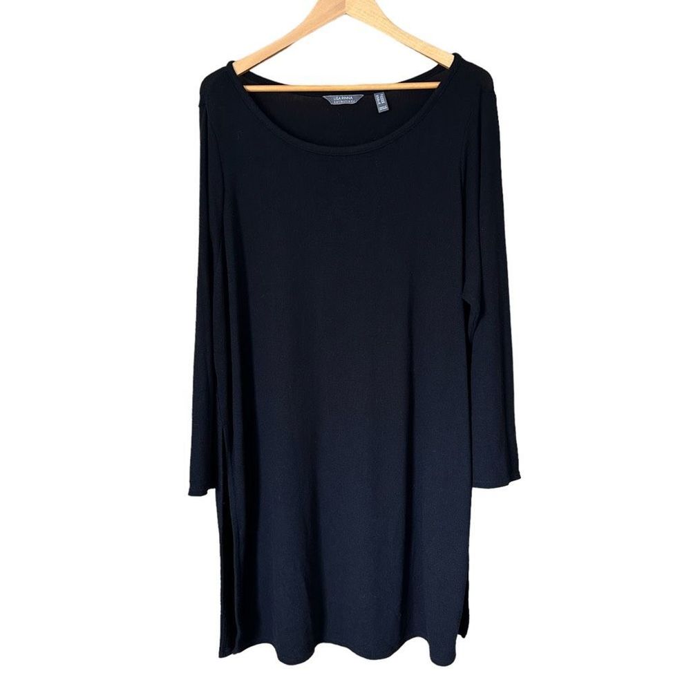 Lisa Rinna Collection Plus Size 3X Black Long Tunic Top Side Slits Long Sleeve